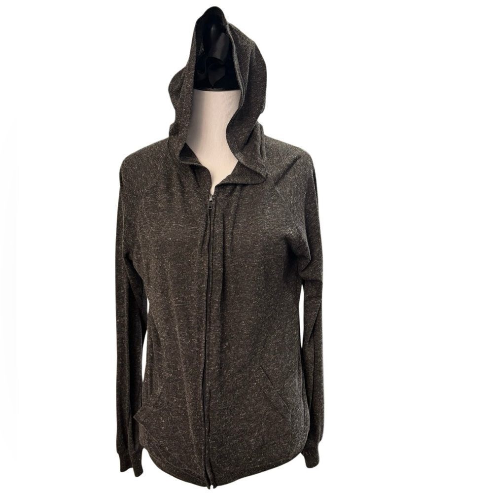 Gray Full Zip Hoodie Jacket M Laugh Dance Love Graphic Lightweight